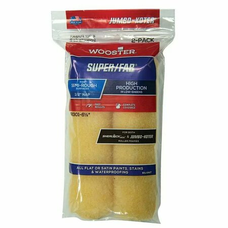 WOOSTER 6-1/2" Mini Paint Roller Cover, 1/2" Nap Nap, Knit Fabric, 2 PK RR301